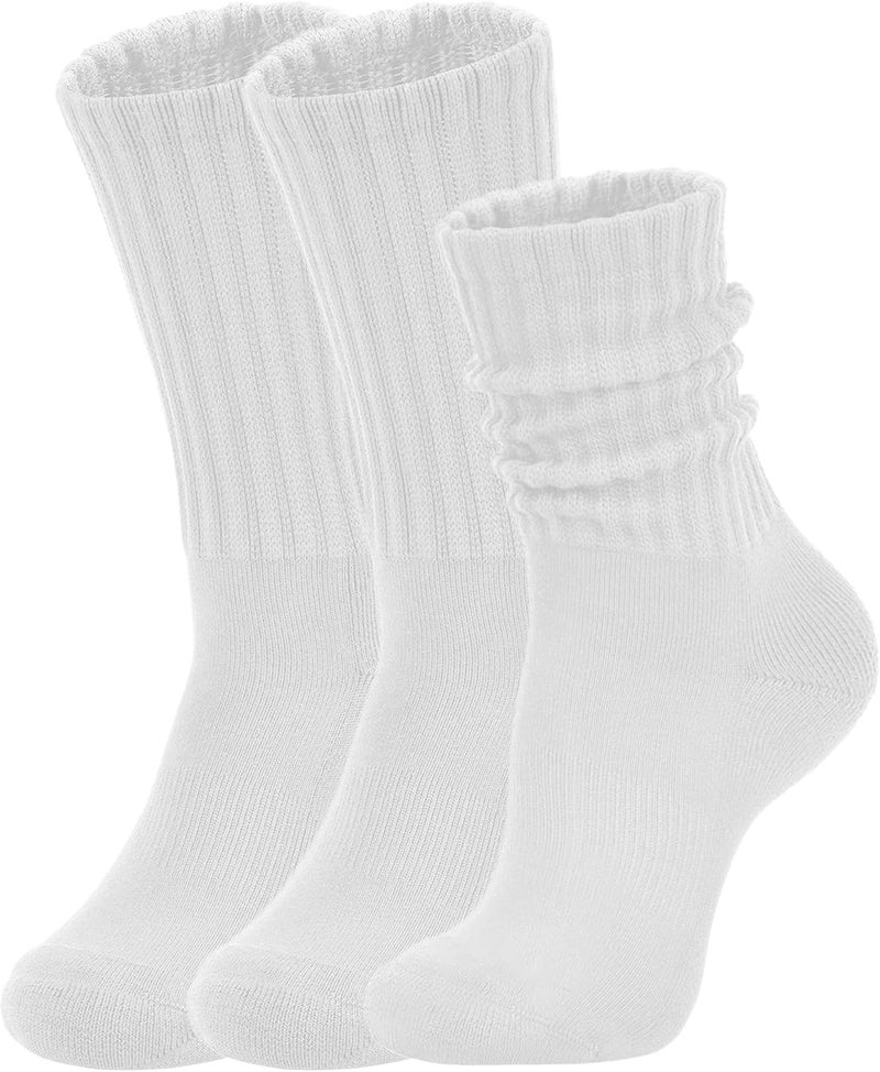 AugRing Store Women's Slouch Crew Socks Retro Solid Scrunch Boot Chunky Ribbed Cozy Cotton Calf Socks 3 Pack Size 5-11 - Image 1